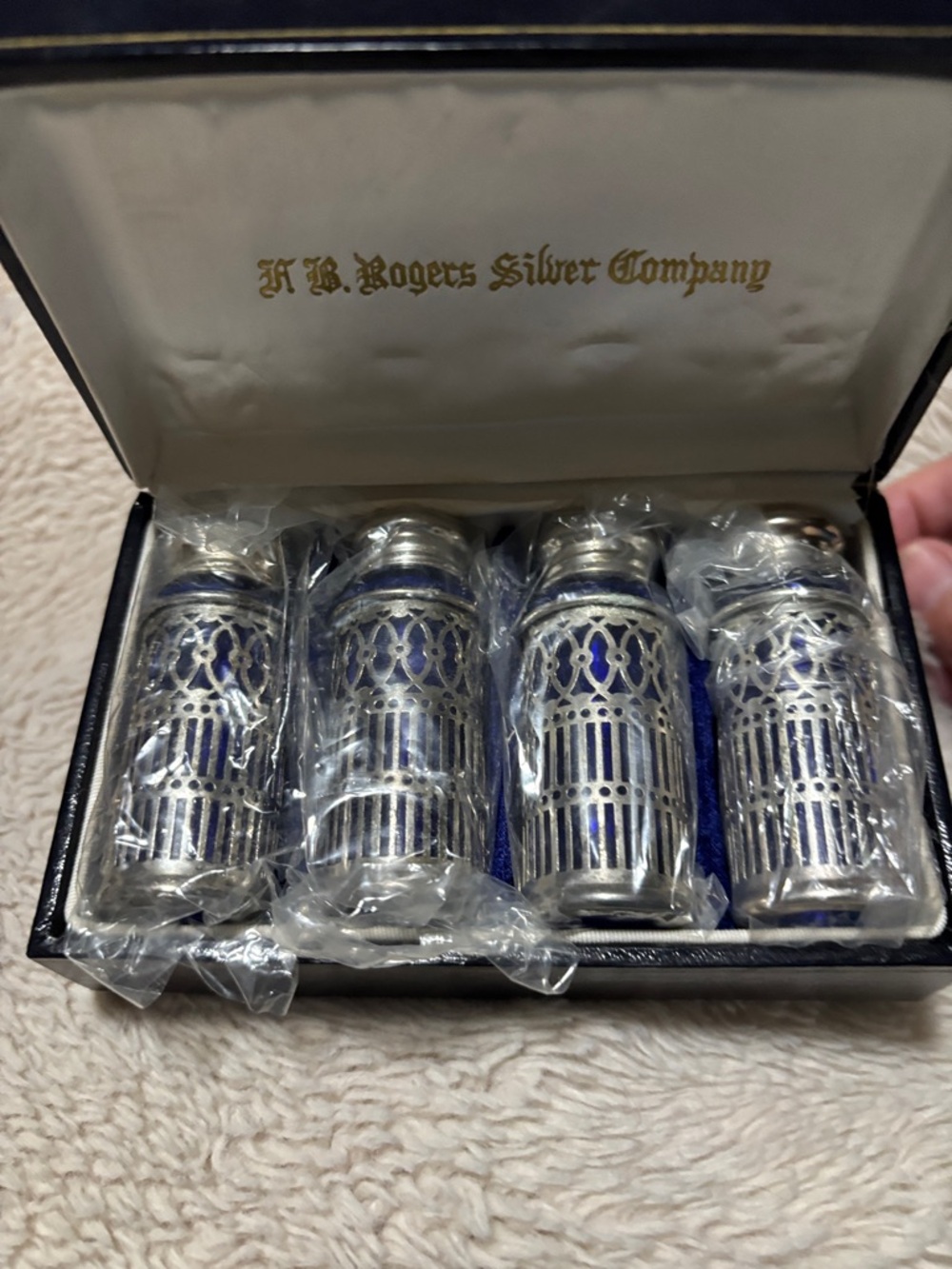 Silver and Blue Decorative Salt & Pepper Shakers Set